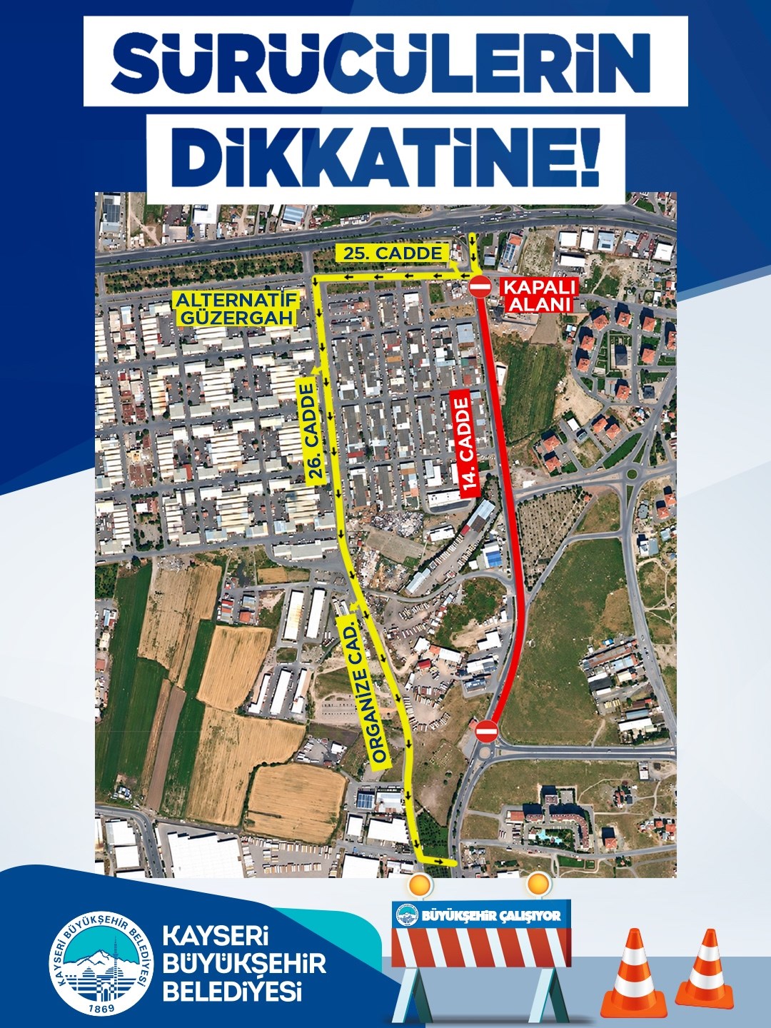 Kayseri’de asfalt çalışması nedeniyle yol trafiğe kapatılacak